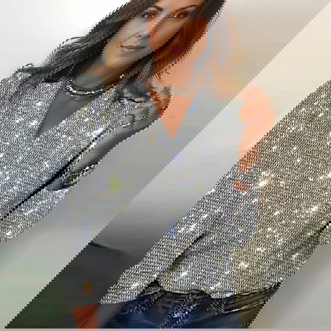 Jade - V-Neck Diamond Blouse - northshorefashion